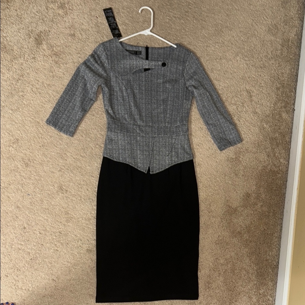 Chic Long Sleeve Gray and Black Dress
